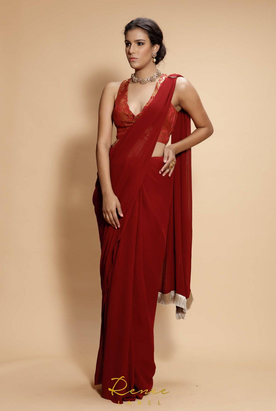 Pakistani Indian Maria B Chiffon Red Saree Blouse HAND WORK Saree Sari  Anarkali | eBay
